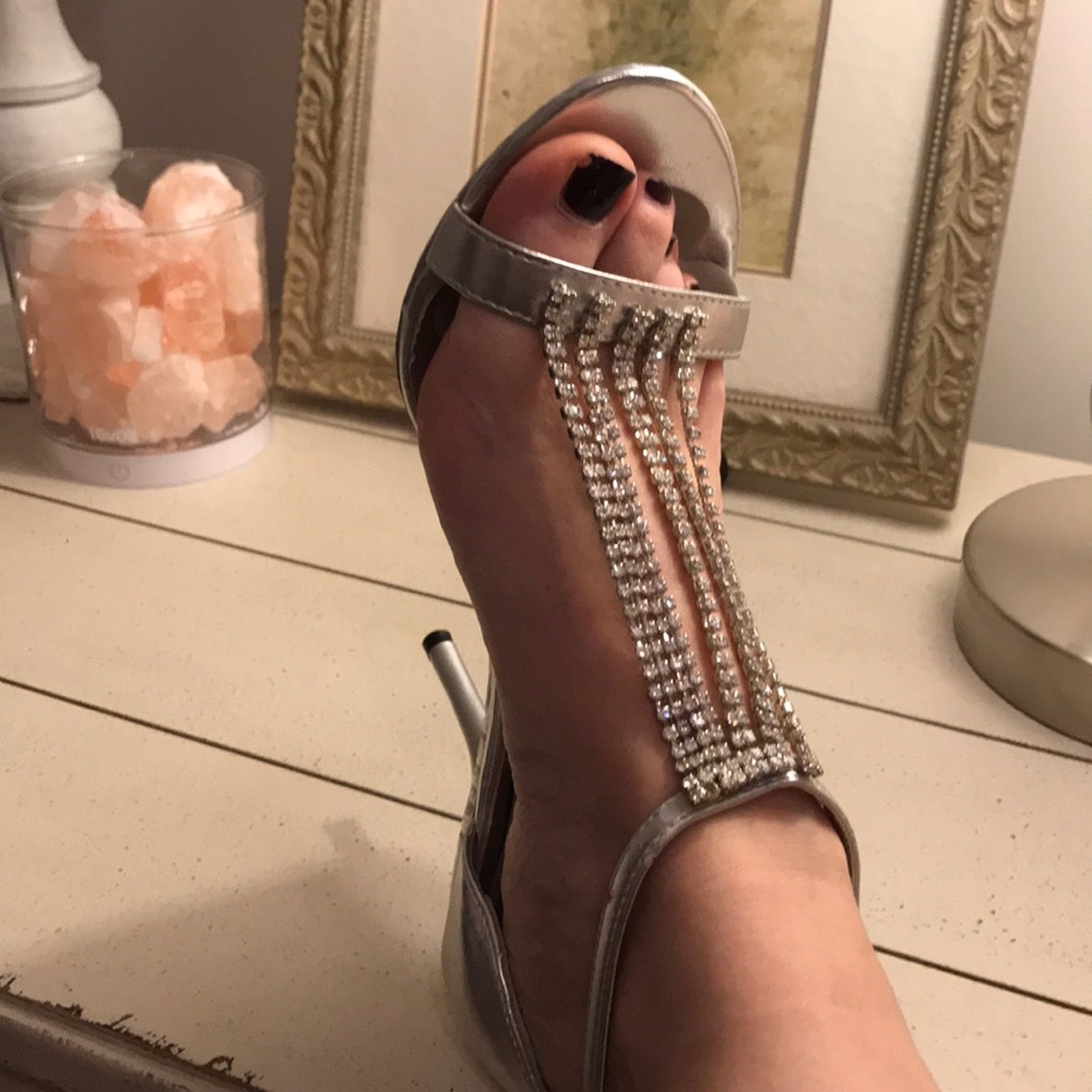 Silver rhinestone heels